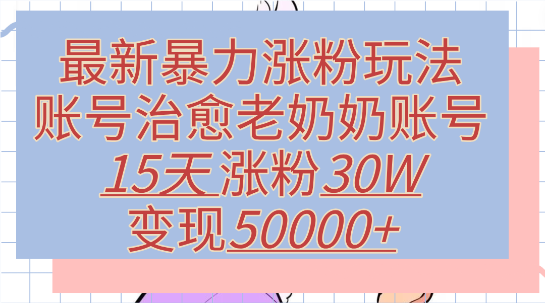 最新暴力涨粉玩法，治愈老奶奶账号，15天涨粉30W，变现50000+【揭秘】-知联副业