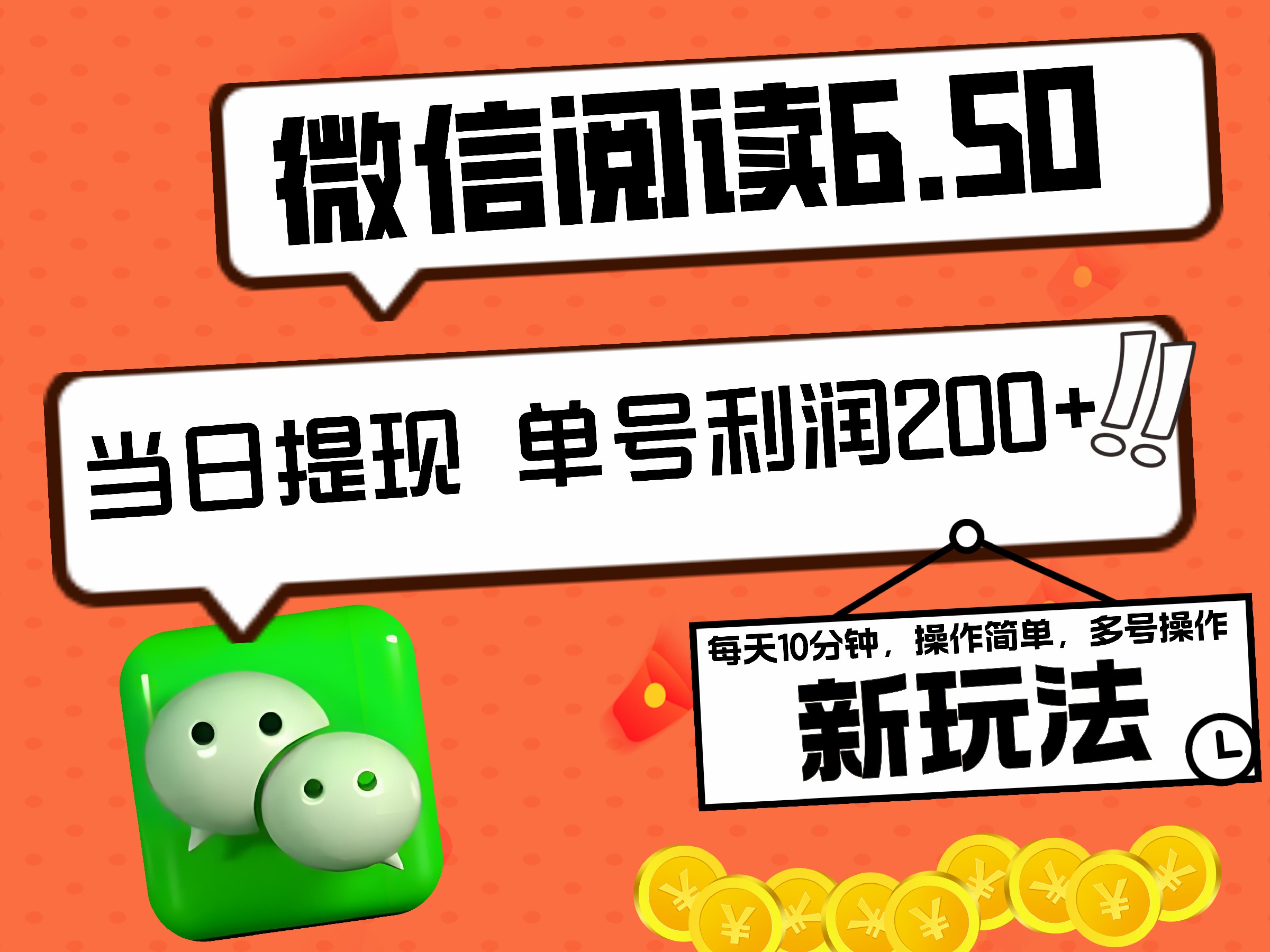 2024最新微信阅读6.50新玩法，5-10分钟 日利润200+，0成本当日提现，可矩阵多号操作-知联副业