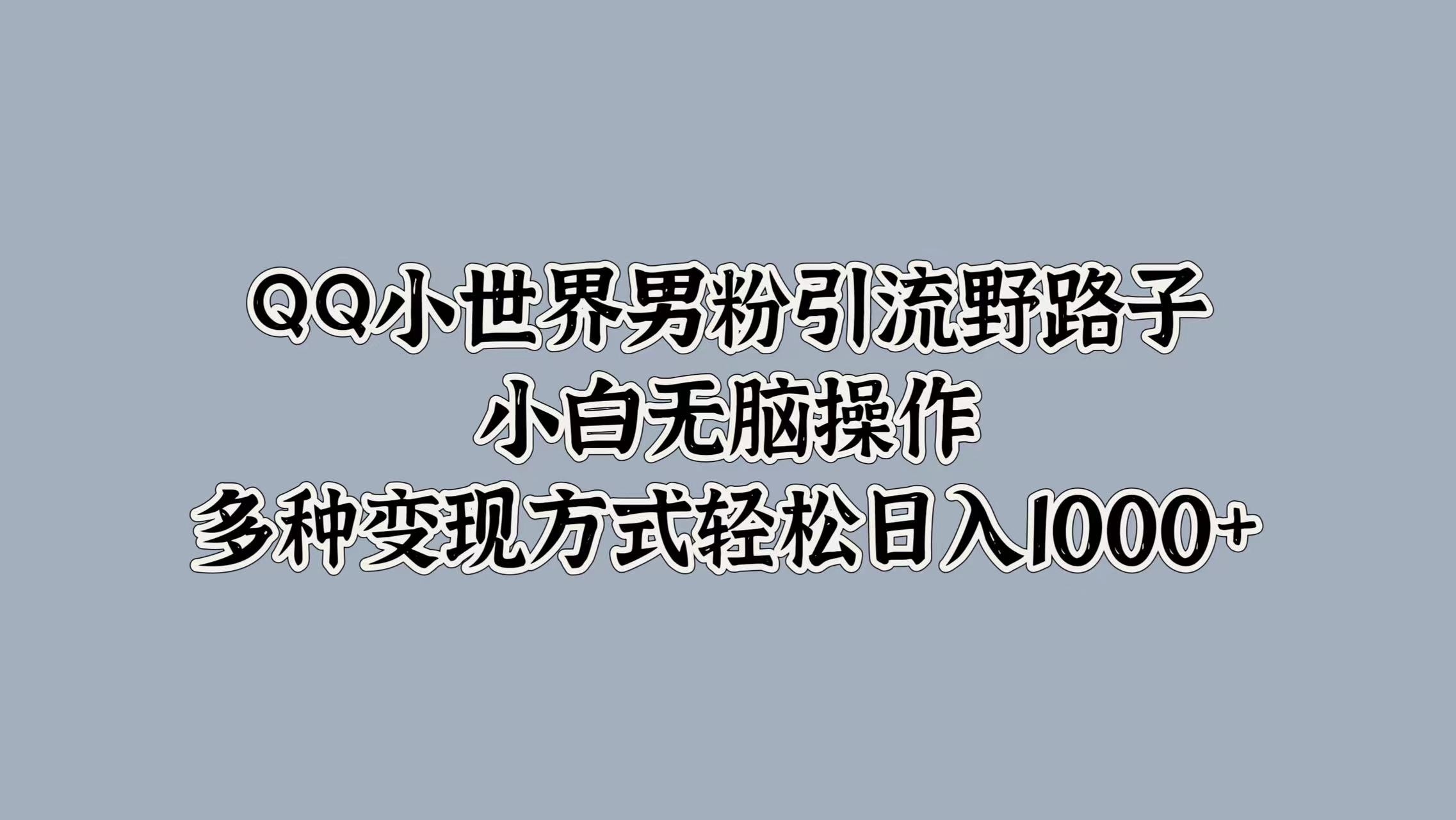 QQ小世界男粉引流野路子，小白无脑操作，多种变现方式轻松日入1000+-知联副业