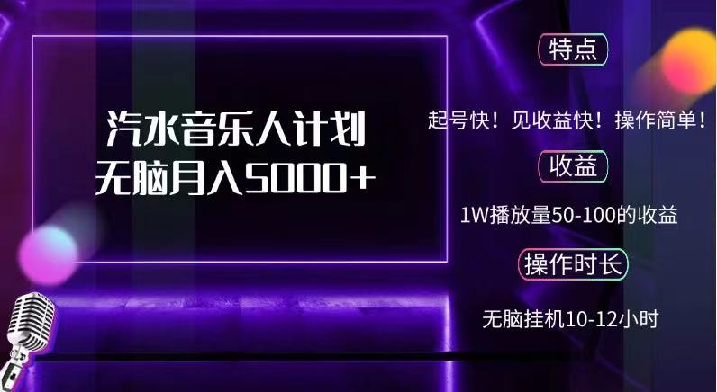 抖音汽水音乐人，计划无脑月入5000+-知联副业