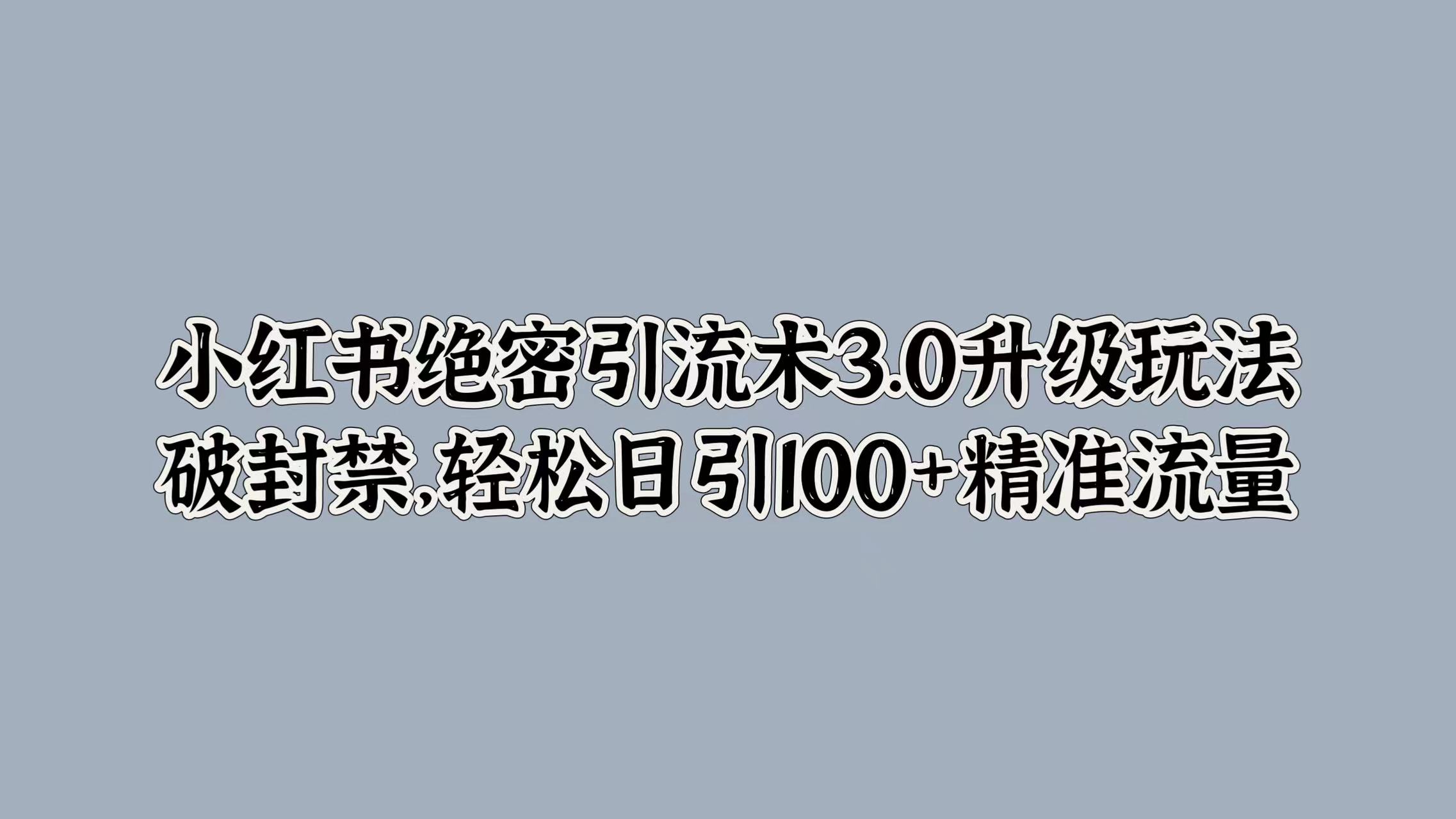 小红书绝密引流术3.0升级玩法，破封禁，轻松日引100+精准流量-知联副业