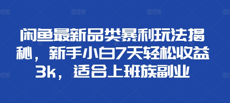闲鱼最新品类暴利玩法揭秘，新手小白7天轻松赚3000+，适合上班族副业-知联副业