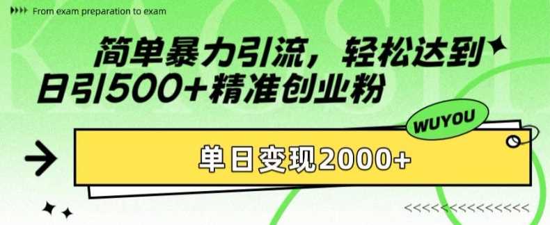 简单暴力引流轻松达到日引500+精准创业粉，单日变现2k【揭秘】-知联副业