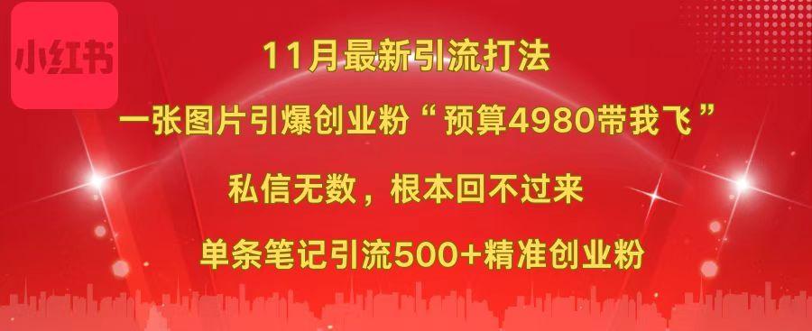 小红书11月最新图片打法，一张图片引爆创业粉“预算4980带我飞”，私信无数，根本回不过来，单条笔记引流500+精准创业粉-知联副业