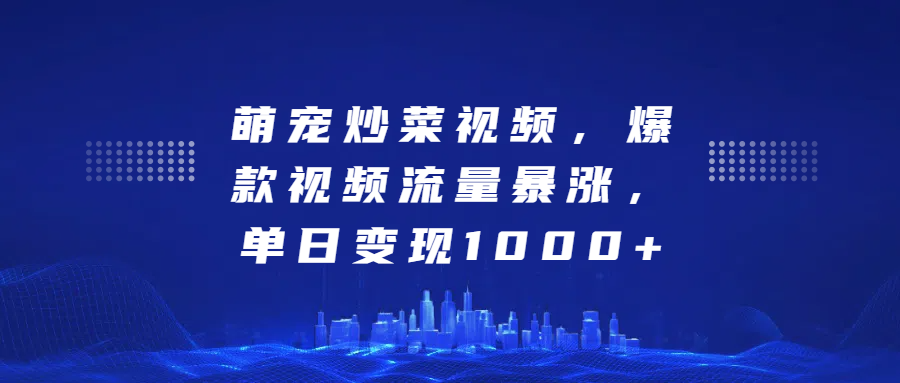 萌宠炒菜视频，爆款视频流量暴涨，单日变现1000+-知联副业