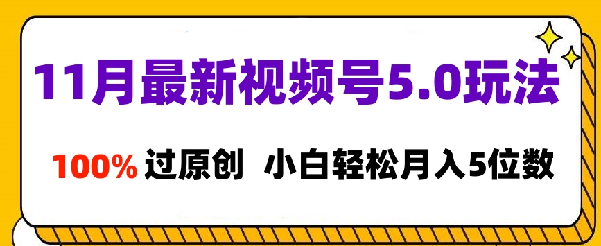11月最新视频号5.0玩法，100%过原创，小白轻松月入5位数-知联副业