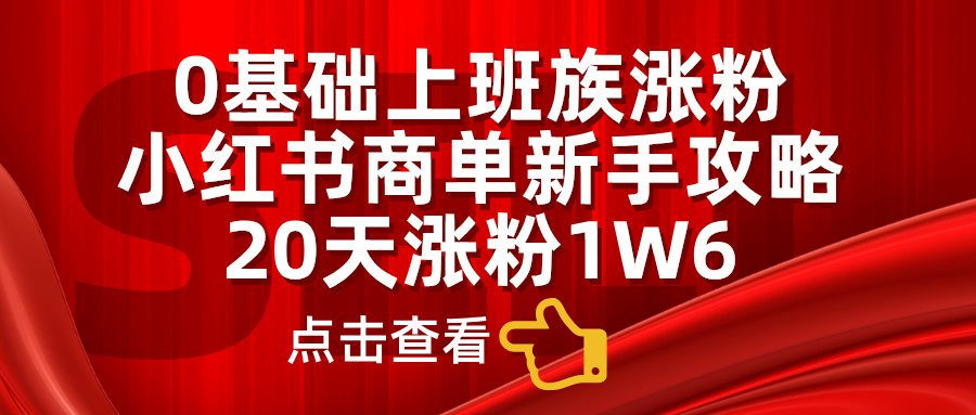 小红书商单新手攻略，20天涨粉1.6w，0基础上班族涨粉-知联副业