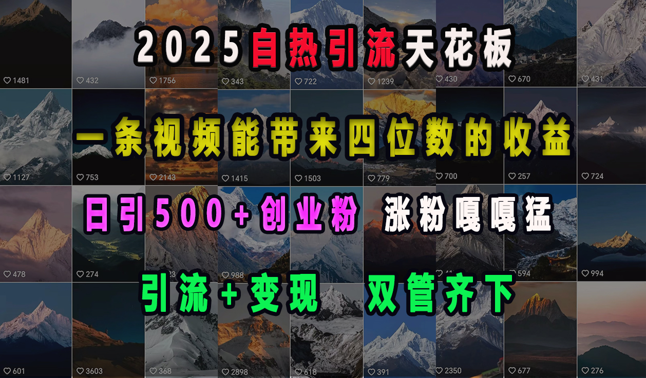 2025自热引流天花板，一条视频能带来四位数的收益，引流+变现双管齐下，日引500+创业粉，涨粉嘎嘎猛-知联副业