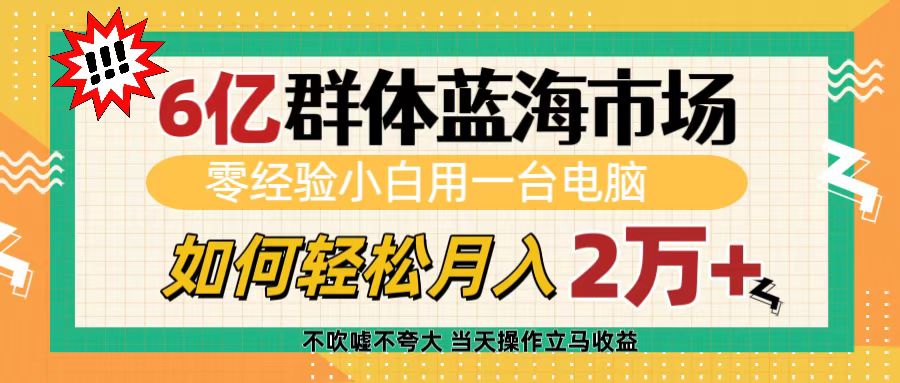 6亿群体蓝海市场，零经验小白用一台电脑，如何轻松月入2万+-知联副业