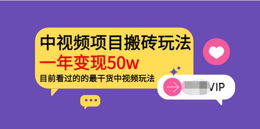 【副业项目3965期】《老吴·中视频项目搬砖玩法，一年变现50w》目前看过的的最干货中视频玩法-知联副业