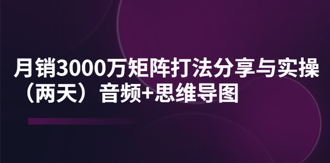 【副业项目4119期】某线下培训：月销3000万矩阵打法分享与实操（两天）音频+思维导图-知联副业