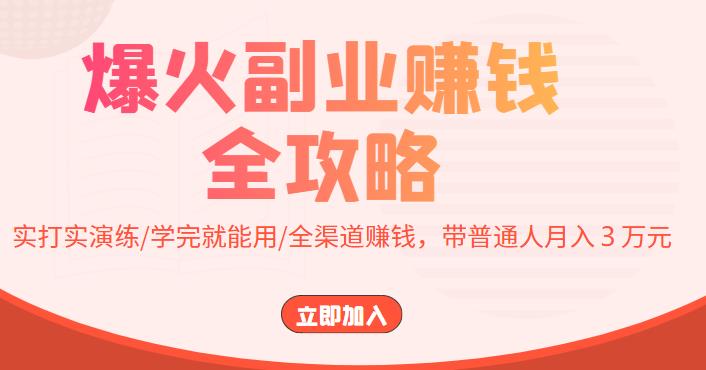 【副业项目4216期】爆火副业赚钱全攻略：实打实演练/学完就能用/全渠道赚钱，带普通人月入３万元-知联副业