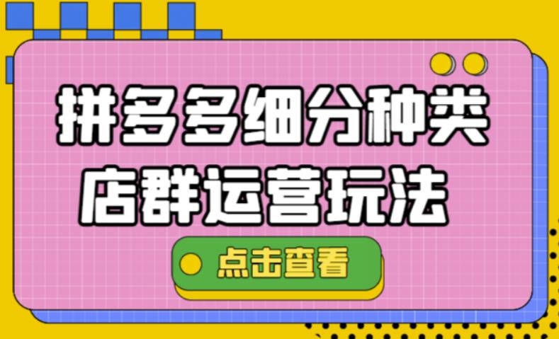 【副业项目4641期】拼多多细分种类店群运营玩法3.0，11月最新玩法，小白也可以操作-知联副业