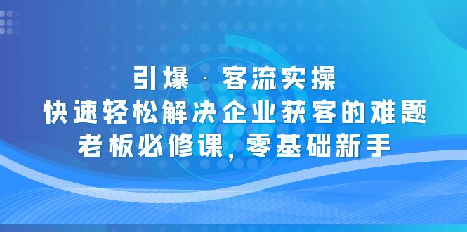 【副业项目5343期】引爆·客流实操：快速轻松解决企业获客的难题，老板必修课，零基础新手-知联副业
