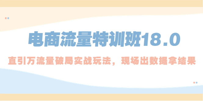 【副业项目5365期】电商流量特训班18.0，直引万流量破局实操玩法，现场出数据拿结果-知联副业
