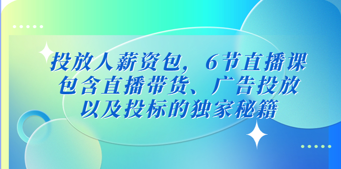 【副业项目5204期】投放人薪资包，6节直播课，包含直播带货、广告投放、以及投标的独家秘籍-知联副业