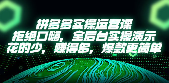 【副业项目5526期】拼多多实操运营课：拒绝口嗨，全后台实操演示，花的少，赚得多，爆款更简单-知联副业