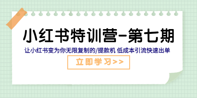 【副业项目5683期】小红书特训营-第七期 让小红书变为你无限复制的/提款机 低成本引流快速出单-知联副业