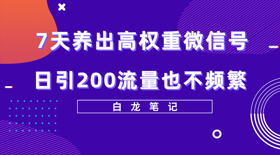 【副业项目5703期】7天养出高权重微信号，日引200流量也不频繁，方法价值3680元-知联副业