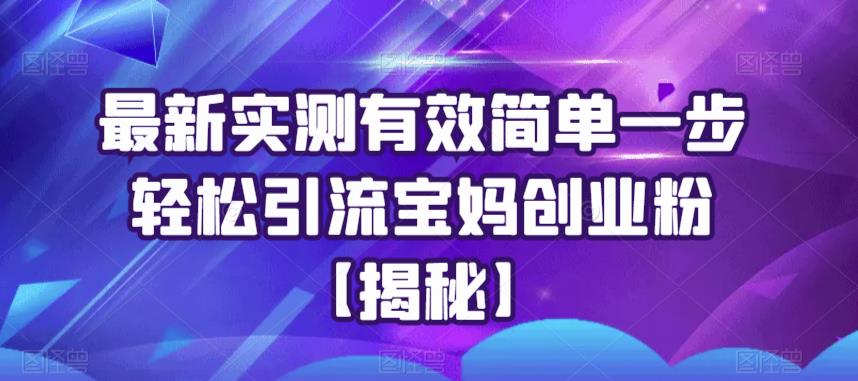 【副业项目6204期】最新实测有效简单一步轻松引流宝妈创业粉【揭秘】-知联副业
