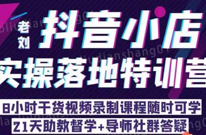 【副业项目6755期】老刘·抖店商品卡流量，​抖音小店实操落地特训营，8小时干货视频录制课程随时可学-知联副业