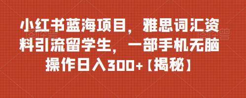 【副业项目6767期】小红书蓝海项目，雅思词汇资料引流留学生，一部手机无脑操作日入300+【揭秘】-知联副业