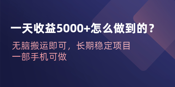 【副业项目6540期】一天收益5000+怎么做到的？无脑搬运即可，长期稳定项目，一部手机可做-知联副业