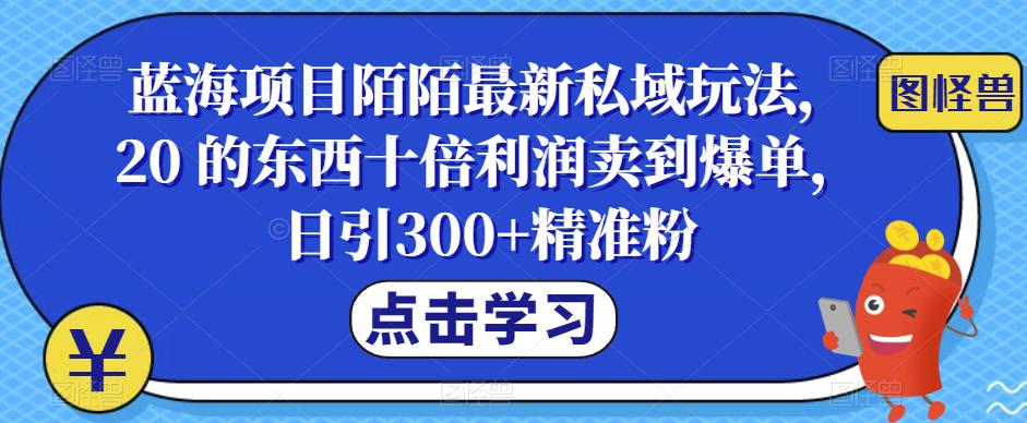【副业项目6699期】蓝海项目陌陌最新私域玩法，20 的东西十倍利润卖到爆单，日引300+精准粉【揭秘】-知联副业