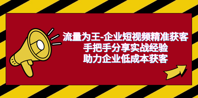 【副业项目6601期】流量为王-企业 短视频精准获客，手把手分享实战经验，助力企业低成本获客-知联副业