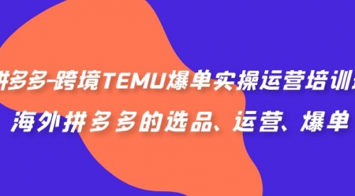 【副业项目7128期】拼多多-跨境TEMU爆单实操运营培训班，海外拼多多的选品、运营、爆单-知联副业