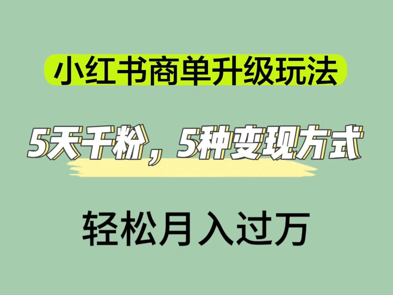【副业项目7497期】小红书商单升级玩法，5天千粉，5种变现渠道，轻松月入1万+-知联副业