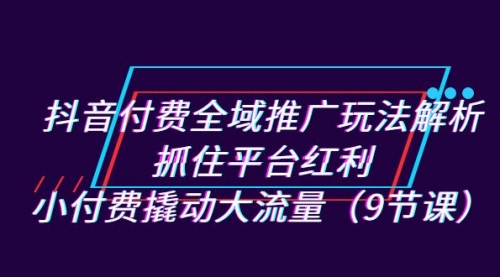 【副业项目7305期】抖音付费全域推广玩法解析：抓住平台红利，小付费撬动大流量（9节课）-知联副业