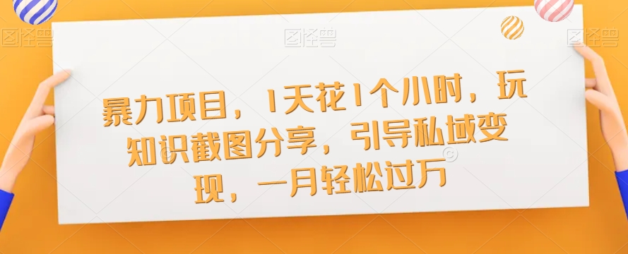 【副业项目7544期】暴力项目，1天花1个小时，玩知识截图分享，引导私域变现，一月轻松过万【截图】-知联副业