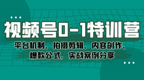 【副业项目7596期】视频号0-1特训营：平台机制、拍摄剪辑、内容创作、爆款公式，实战案例分享-知联副业
