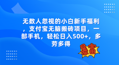 【副业项目8111期】无数人忽视的项目，支付宝无脑搬砖项目，一部手机即可操作，轻松日入500+-知联副业