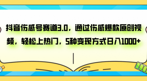 【副业项目8116期】抖音伤感号赛道3.0，通过伤感爆款原创视频，轻松上热门，5种变现日入1000+-知联副业