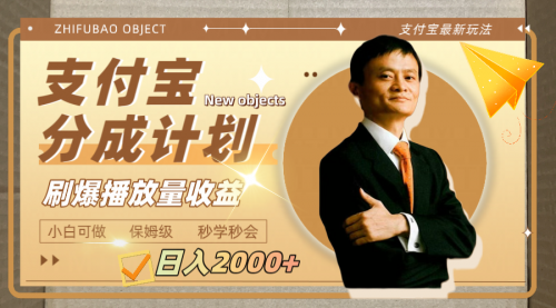 【副业项目8194期】日入2000+的支付宝分成计划，刷爆播放量收益-知联副业