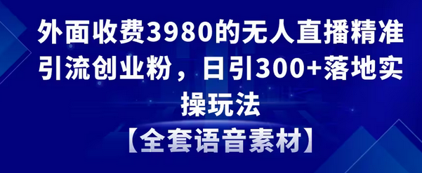 【副业8884期】无人直播精准引流创业粉，日引300+落地实操玩法【全套语音素材】-知联副业