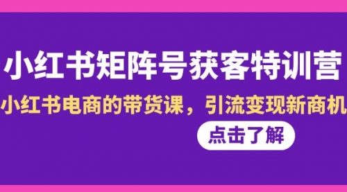 【副业8962期】小红书-矩阵号获客特训营-第10期，小红书电商的带货课，引流变现新商机-知联副业