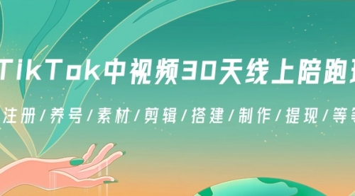 【副业8995期】TikTok中视频-30天线上陪跑班：注册/养号/素材/剪辑/搭建/制作/提现/等-知联副业