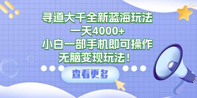 寻道大千全新蓝海玩法，一天4000+，小白一部手机即可操作，无脑变现玩法！-知联副业