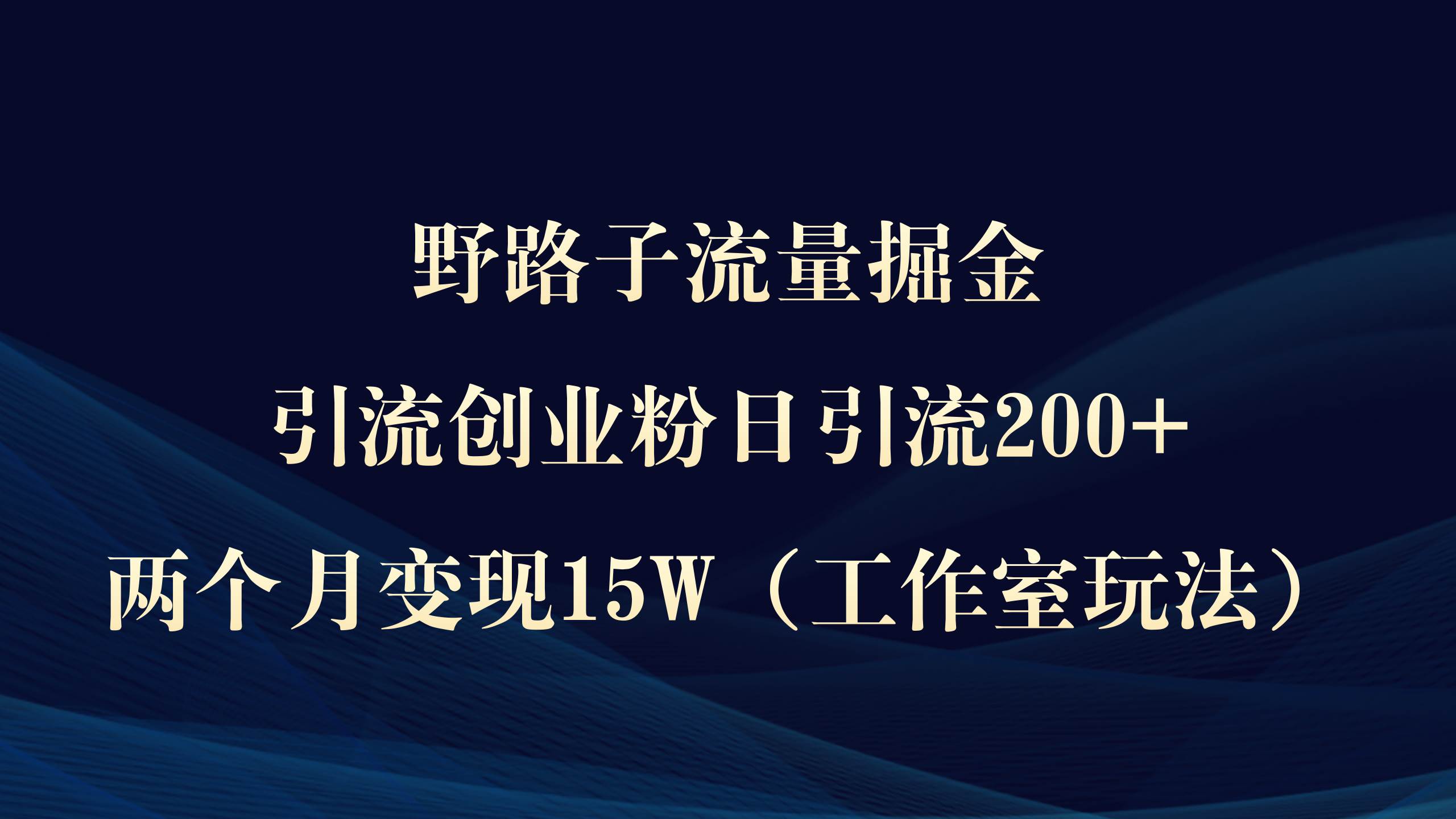 野路子流量掘金，引流创业粉日引流200+，两个月变现15W（工作室玩法））-知联副业