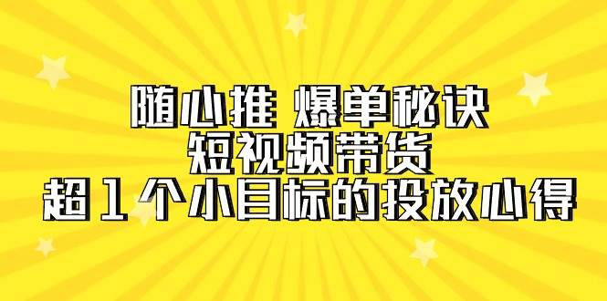 随心推 爆单秘诀，短视频带货-超1个小目标的投放心得（7节视频课）-知联副业