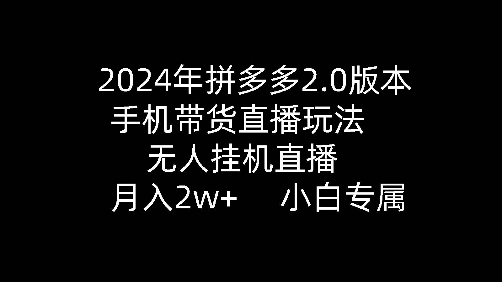 2024年拼多多2.0版本，手机带货直播玩法，无人挂机直播， 月入2w+， 小…-知联副业