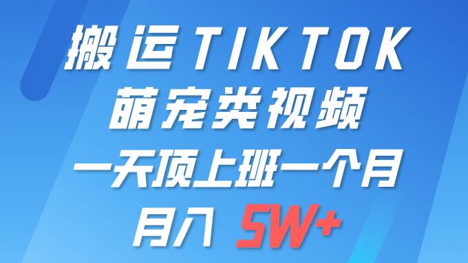 一键搬运TIKTOK萌宠类视频 一部手机即可操作 所有平台均可发布 轻松月入5W+-知联副业