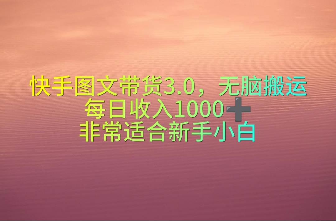 快手图文带货3.0，无脑搬运，每日收入1000＋，非常适合新手小白-知联副业