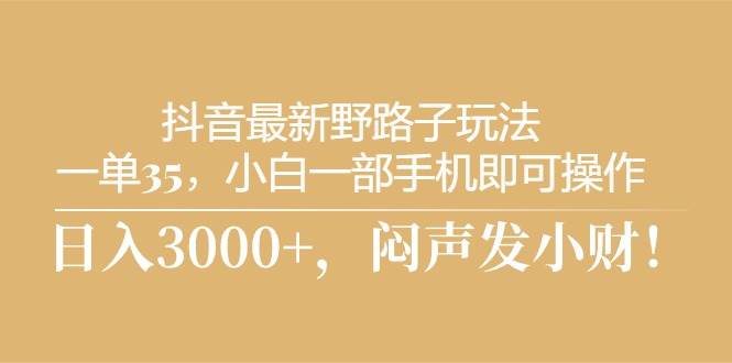 抖音最新野路子玩法，一单35，小白一部手机即可操作，，日入3000+，闷…-知联副业