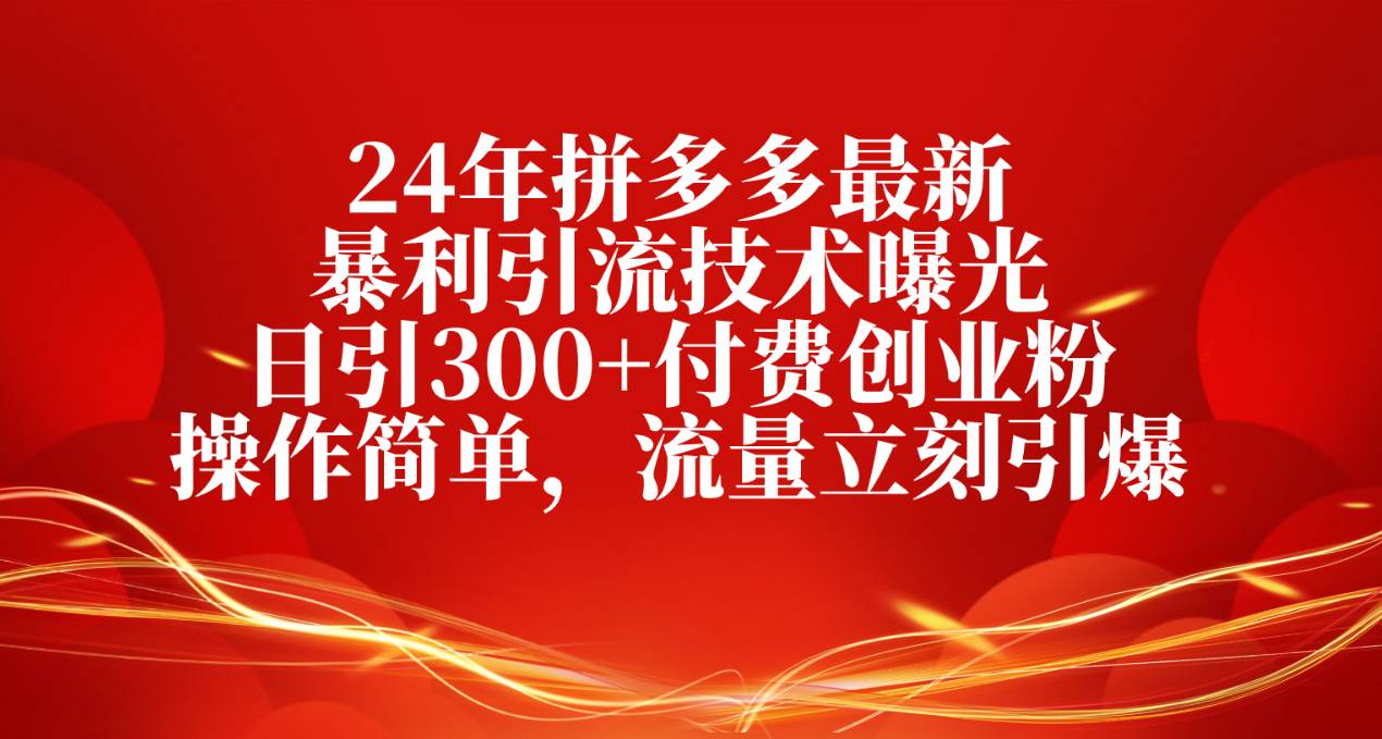 24年拼多多最新暴利引流技术曝光，日引300+付费创业粉，操作简单，流量…-知联副业