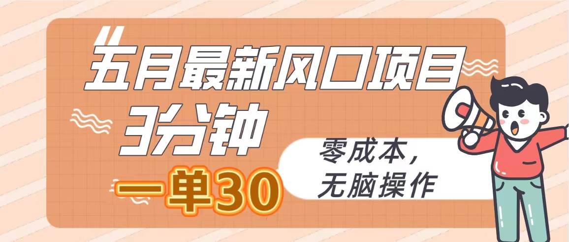 五月最新风口项目，3分钟一单30，零成本，无脑操作-知联副业