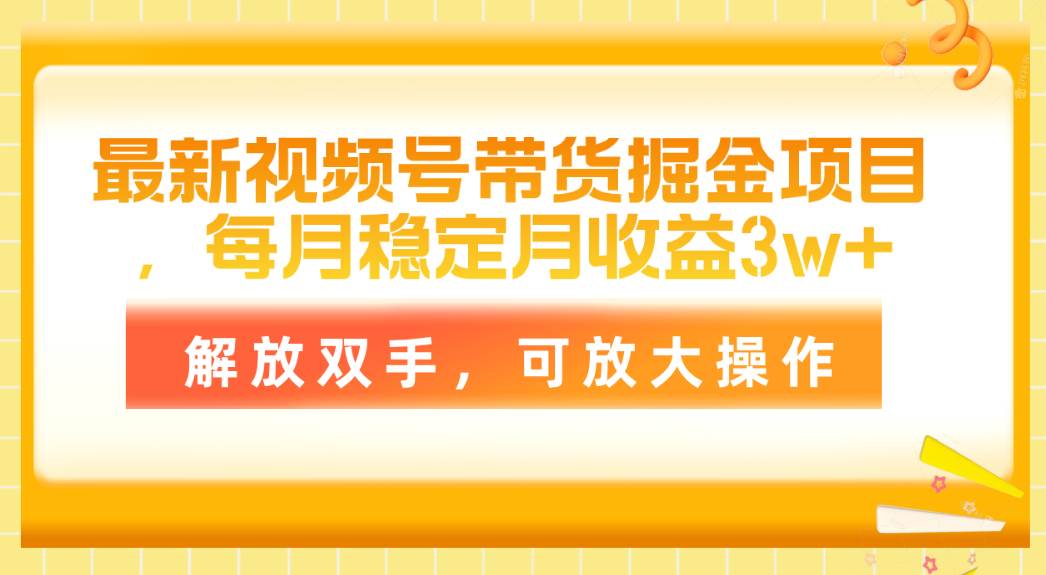 最新视频号带货掘金项目，每月稳定月收益3w+，解放双手，可放大操作-知联副业